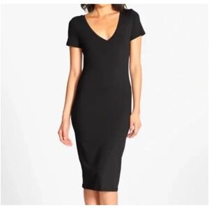 Leith Women's Black V Neck Short Sleeve Bodycon Midi Dress‎ XS